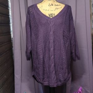 Purple lurex pointelle tunic sweater